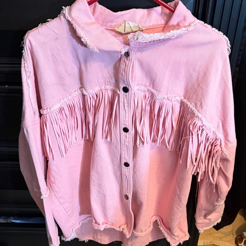 Savanna Jane Pink Fringe Jean Jacket